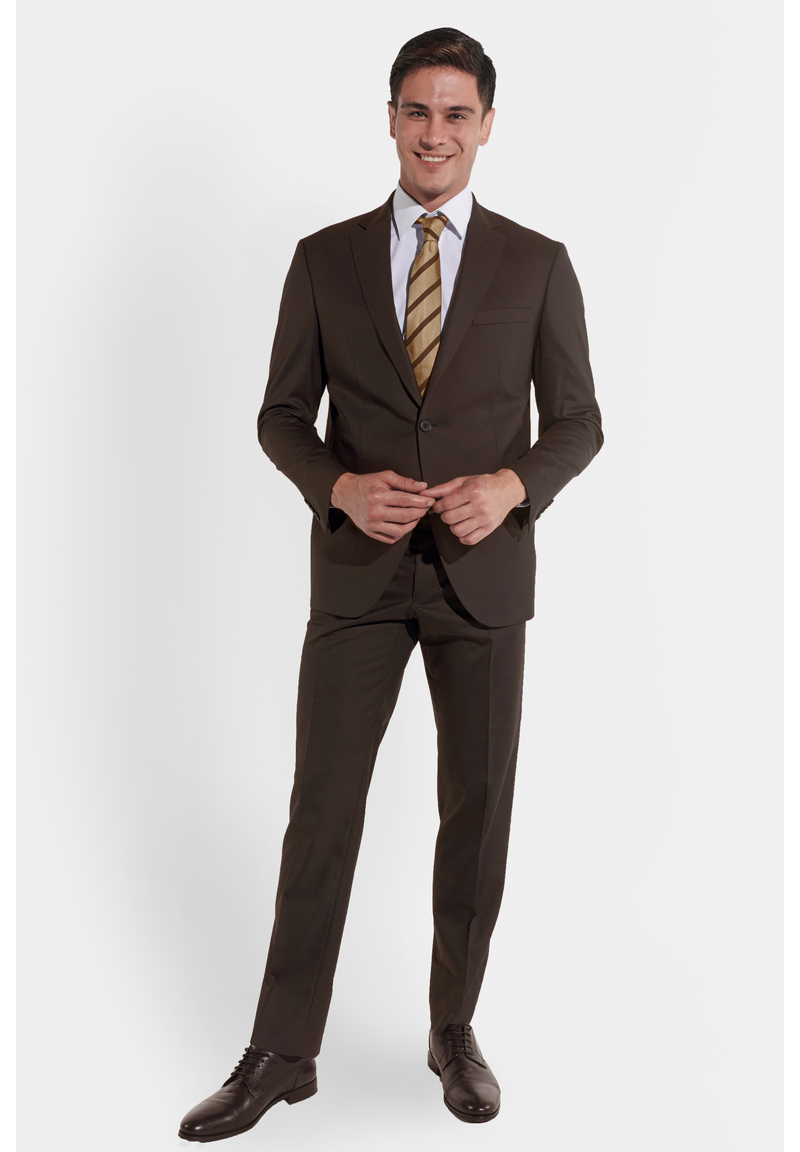 Anzug Regular Fit elastisch, Brown Frontansicht