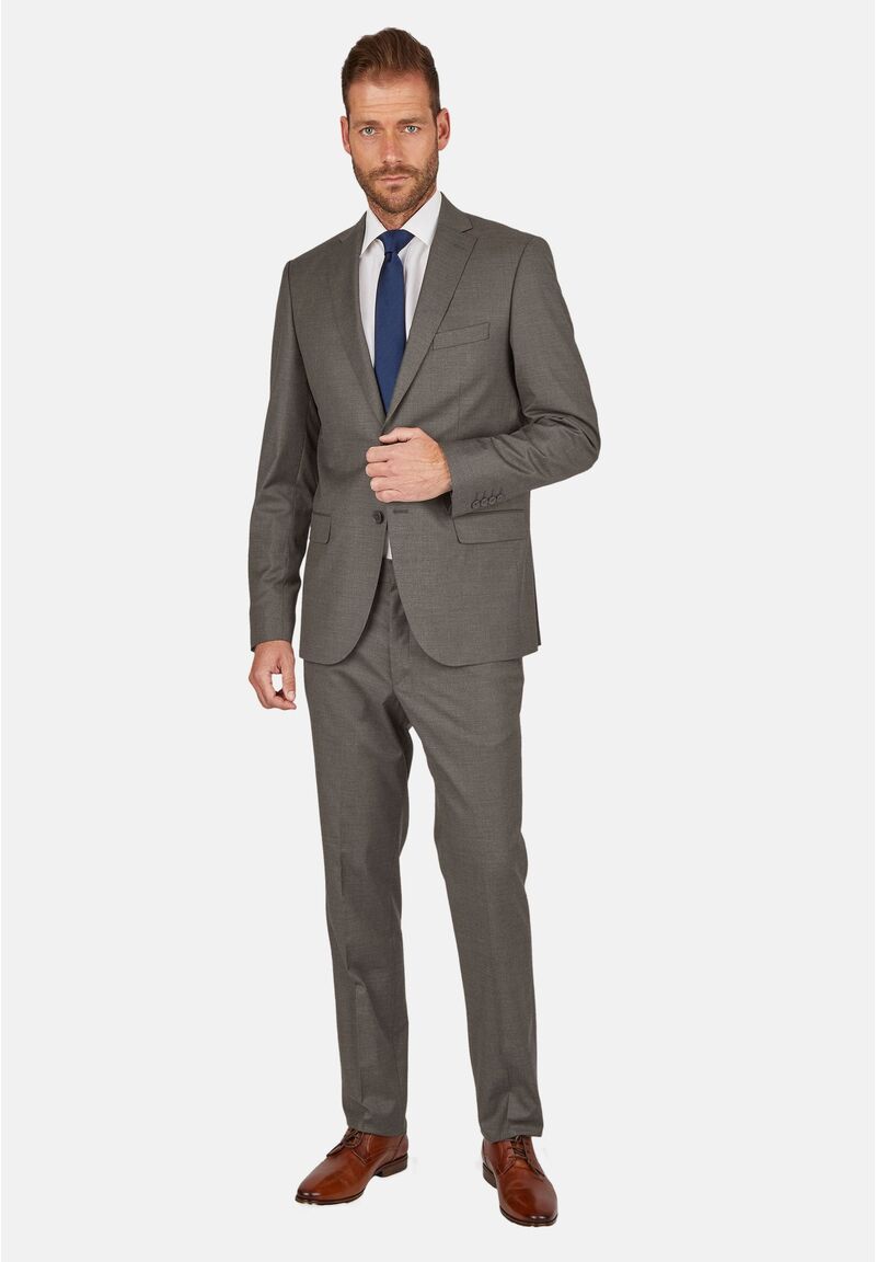Business suit wool stretch comfortable Regular Fit, Taupe Frontansicht