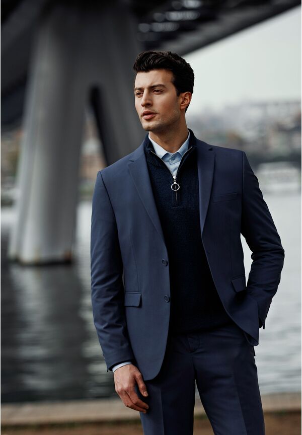 Anzug Regular Fit elastisch, Navy