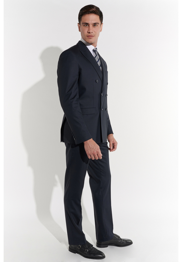 Business Anzug Zweireihig Slim Fit mit Wolle, Marine