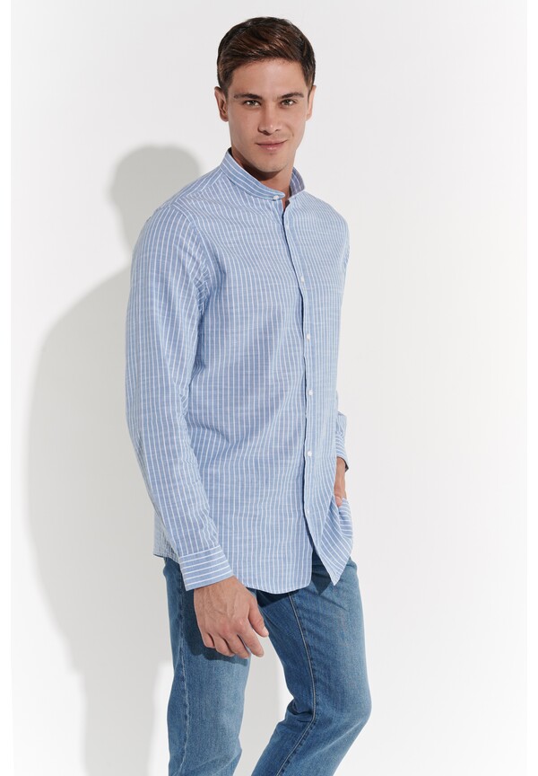 Hemd in Leinen-Optik, Blau Rückansicht