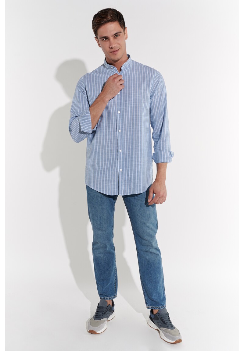 Hemd in Leinen-Optik, Blau Detailansicht 2