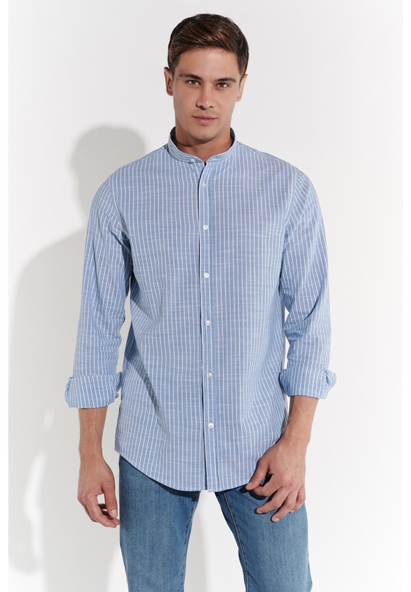 Hemd in Leinen-Optik, Blau