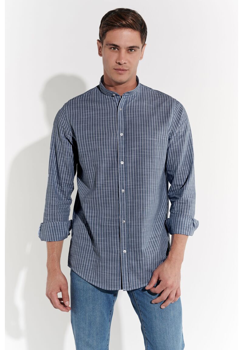 Hemd in Leinen-Optik, Marine