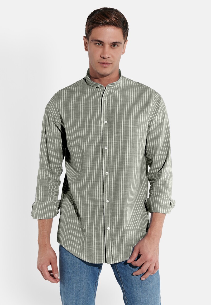 Hemd in Leinen-Optik, Khaki Frontansicht