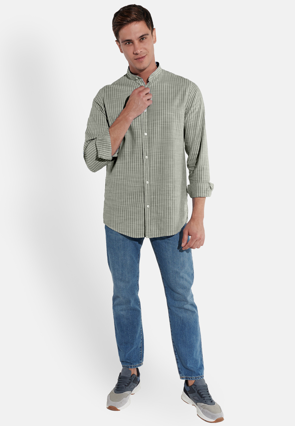 Hemd in Leinen-Optik, Khaki Detailansicht 1