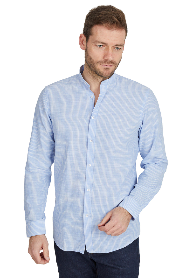 Hemd in Leinen-Optik, Hellblau Frontansicht