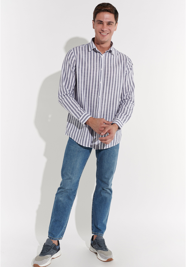 Hemd in Leinen-Optik, Blue white Detailansicht 1