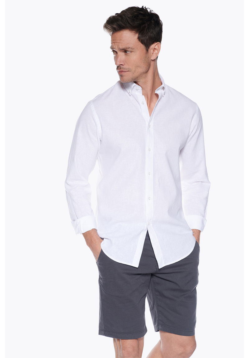 Leinen-Hemd Slim Fit, Weiss Frontansicht