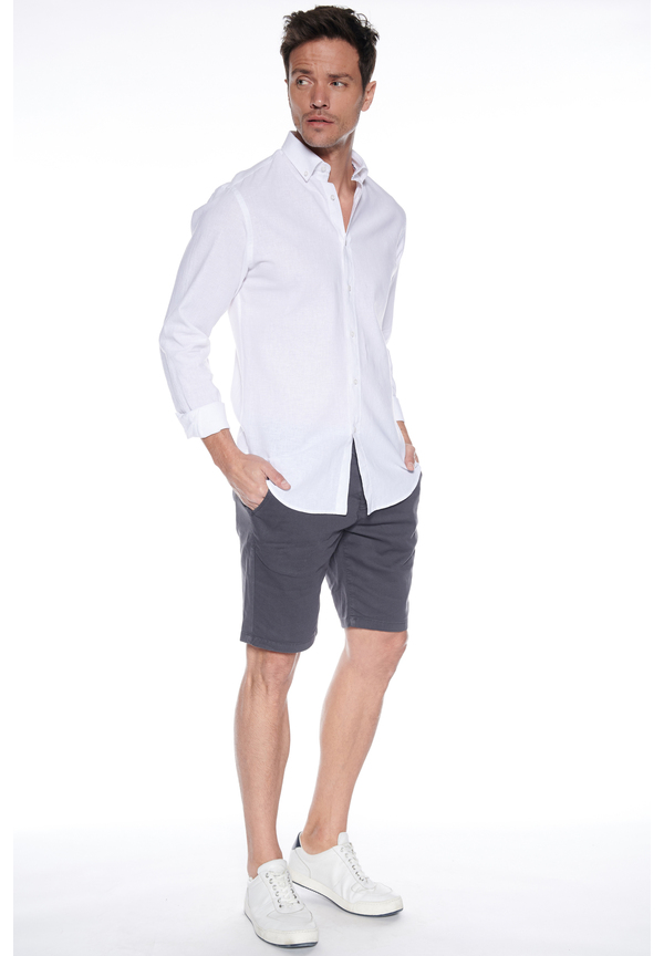 Leinen-Hemd Slim Fit, Weiss Detailansicht 1
