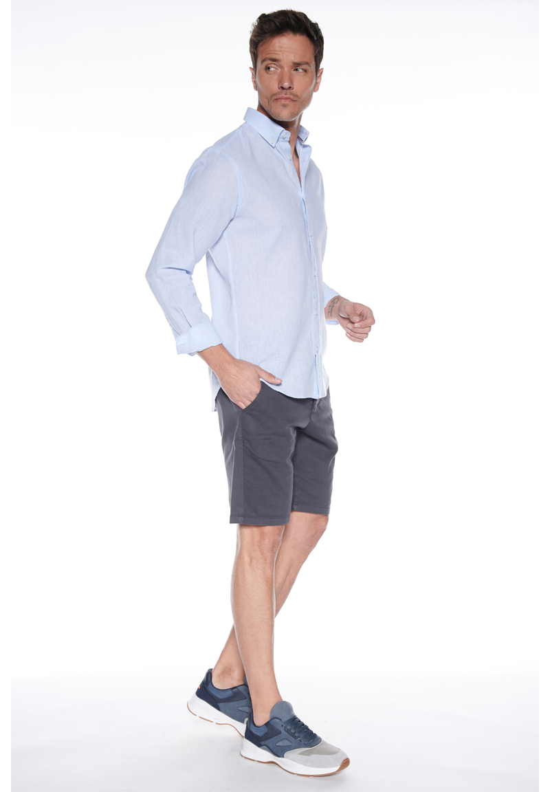 Leinen-Hemd Slim Fit, Blau Detailansicht 1