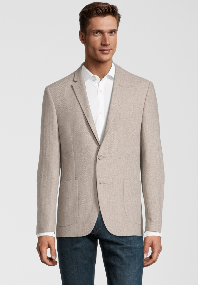 Sakko Jackett Winter Fischgrat Wolle Tweed, Beige Frontansicht