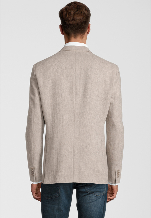 Sakko Jackett Winter Fischgrat Wolle Tweed, Beige Rückansicht