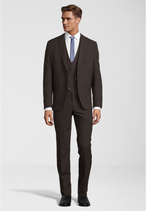 Business Anzug 3-teilig Dreiteiler mit Weste, braun Frontansicht