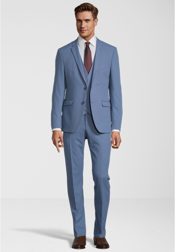 Business Anzug 3-teilig Dreiteiler mit Weste, Hellblau Frontansicht
