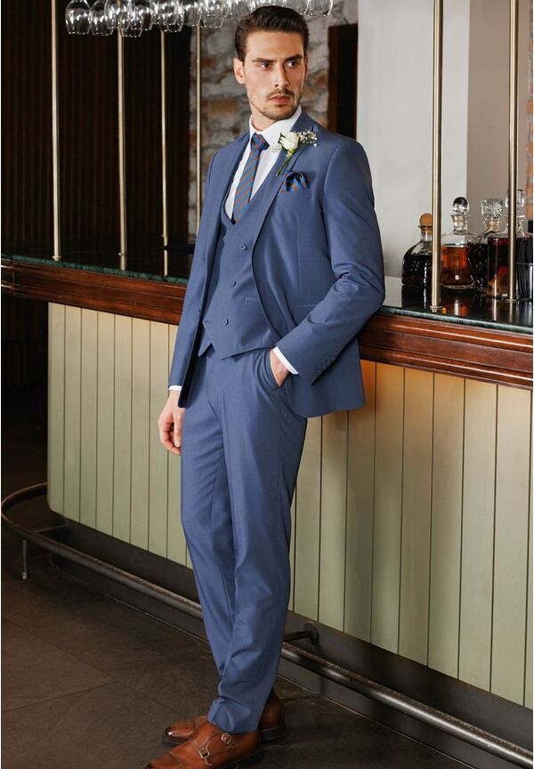 Business Anzug 3-teilig Dreiteiler mit Weste, Hellblau