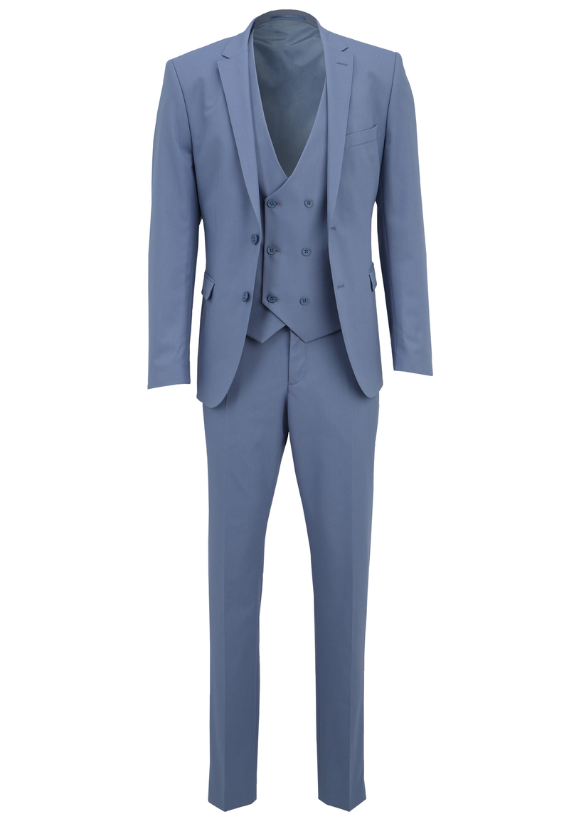 Business Anzug 3-teilig Dreiteiler mit Weste, Hellblau