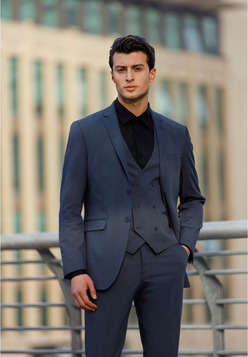 Business Anzug 3-teilig Dreiteiler mit Weste, graublau