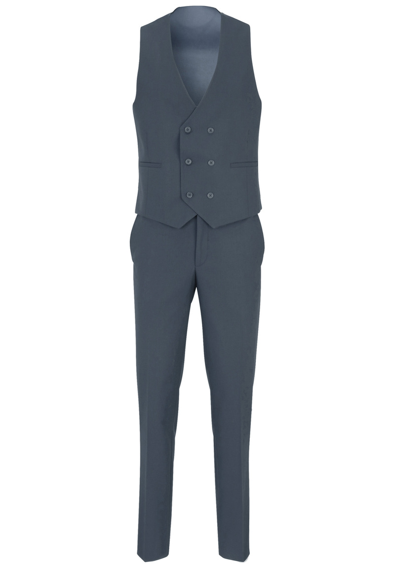 Business Anzug 3-teilig Dreiteiler mit Weste, graublau