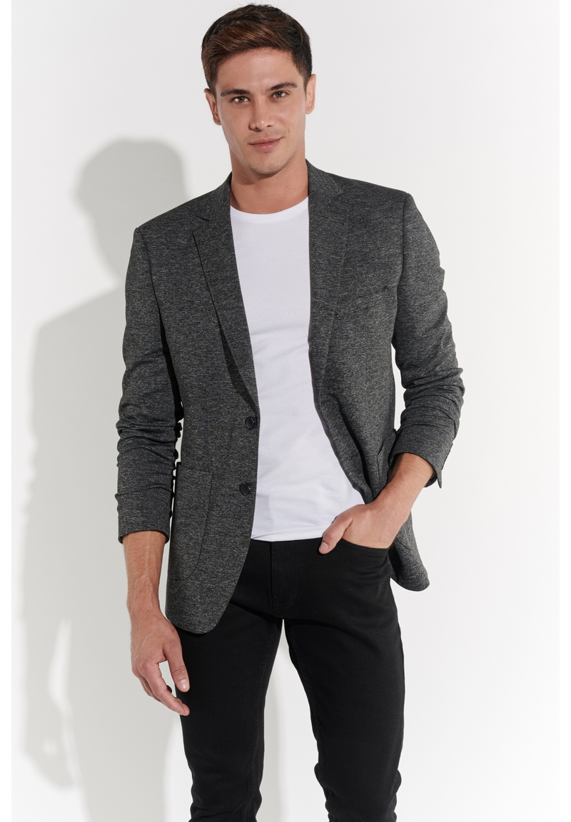 Sakko Jersey Fischgrat, Grau Frontansicht