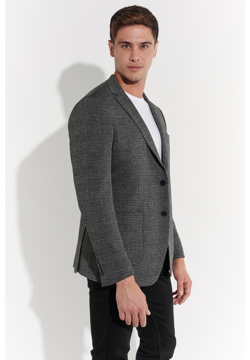 Sakko Jersey Fischgrat, Grau-schwarz Rückansicht