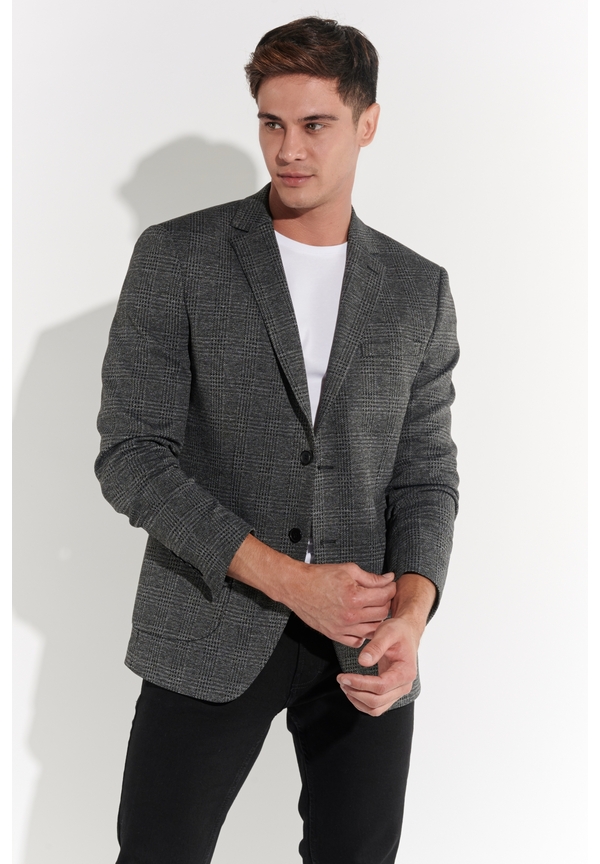 Sakko Jersey Fischgrat, Grau-schwarz Detailansicht 1