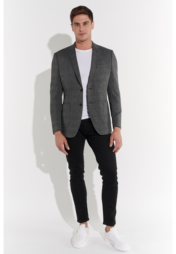 Sakko Jersey Fischgrat, Grau-schwarz Detailansicht 2