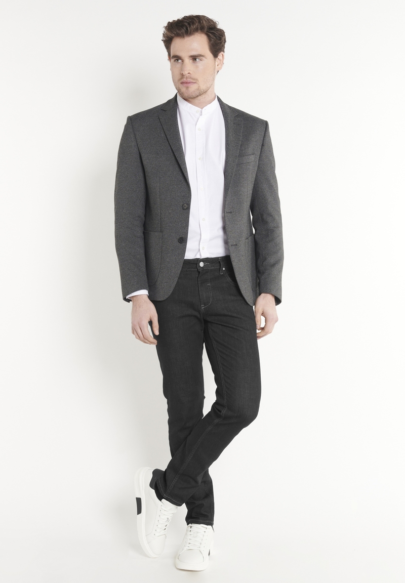 Sakko Jersey Fischgrat, Anthrazit melange Detailansicht 1