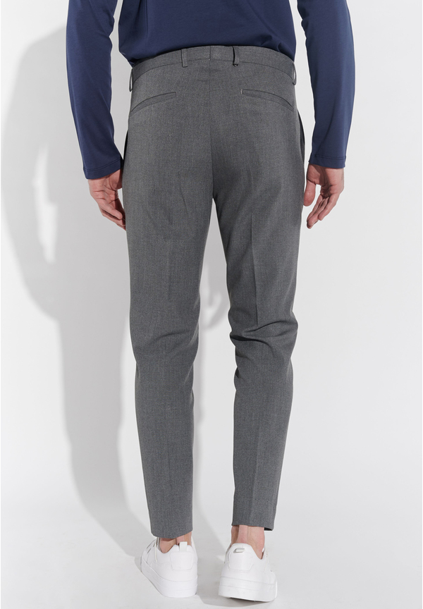 Anzughose Schmal Slim Fit Knöchellang, Grau melange Rückansicht