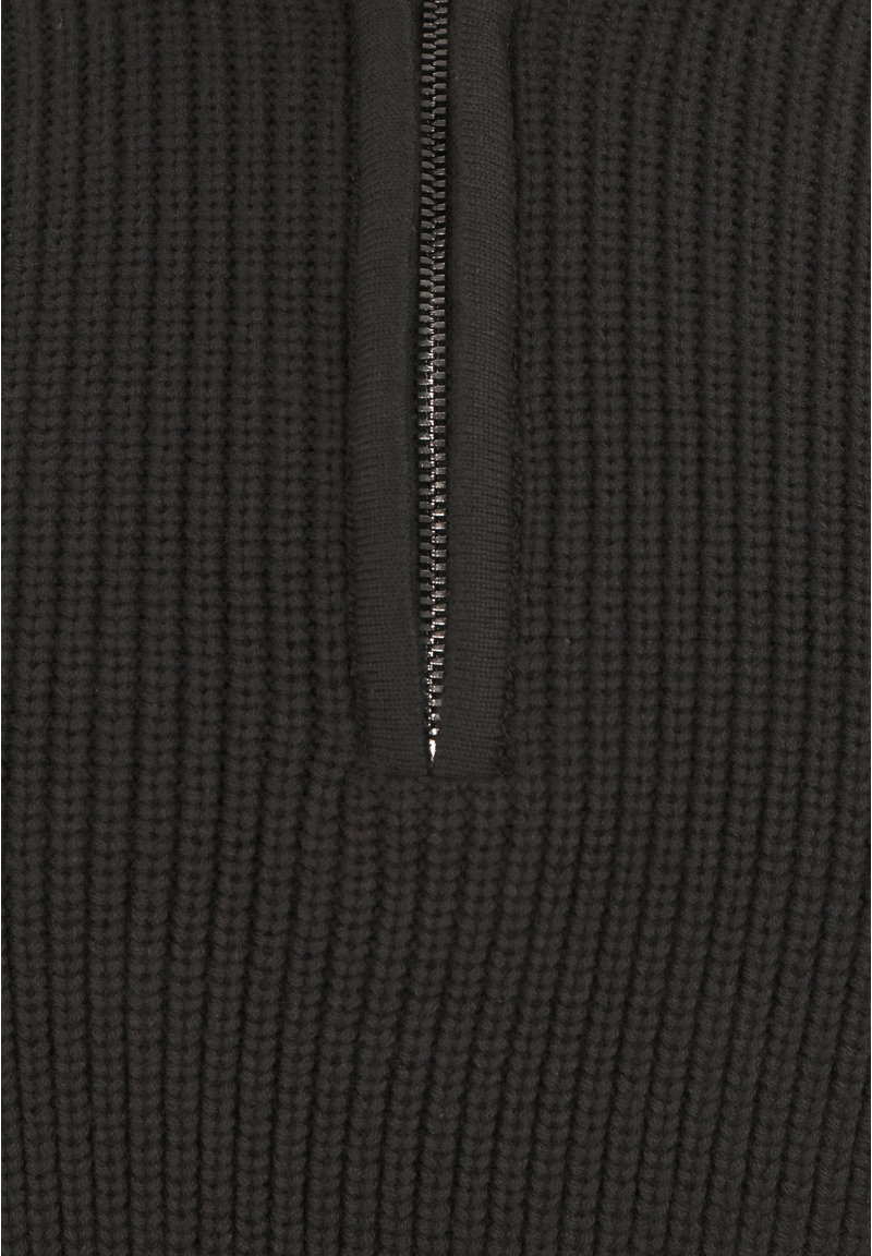Pullover Troyer Stehkragen Reißverschluss, Schwarz Detailansicht 2
