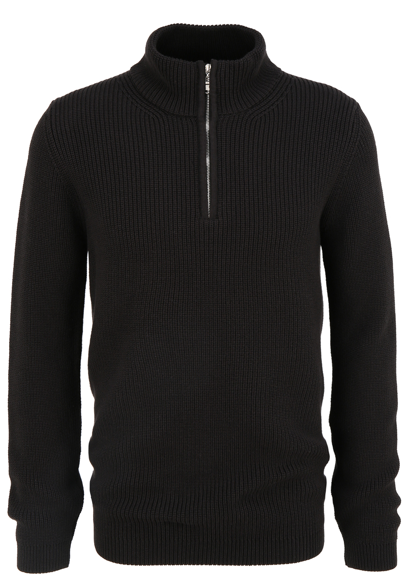 Pullover Troyer Stehkragen Reißverschluss, Schwarz
