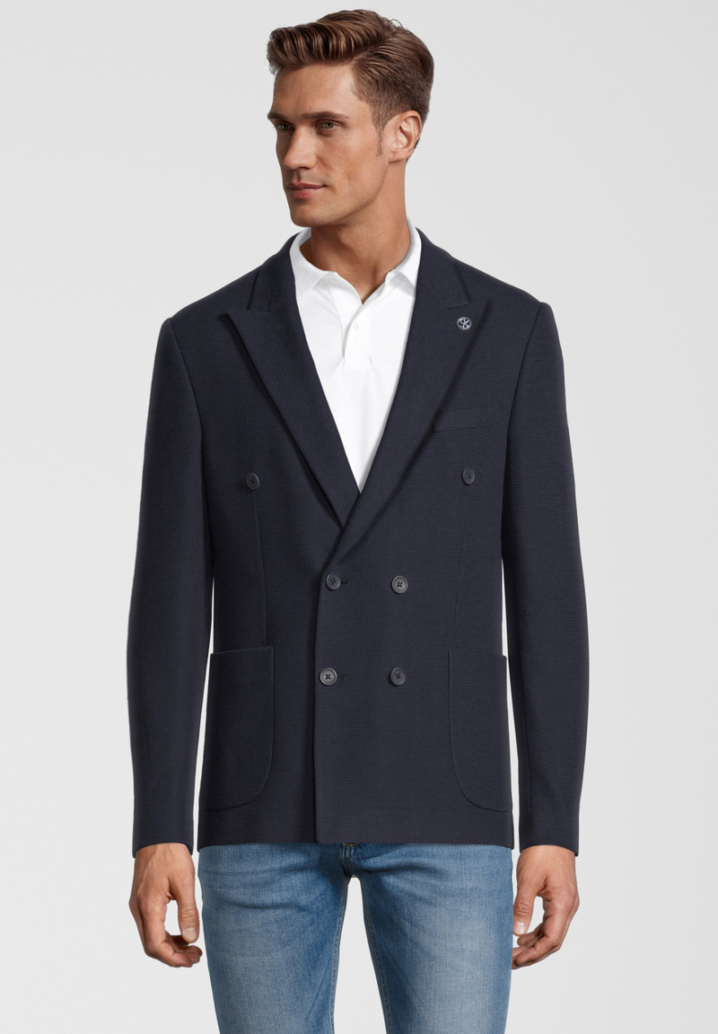 Jersey-Sakko 2-reihig Slim Fit, Marine Frontansicht