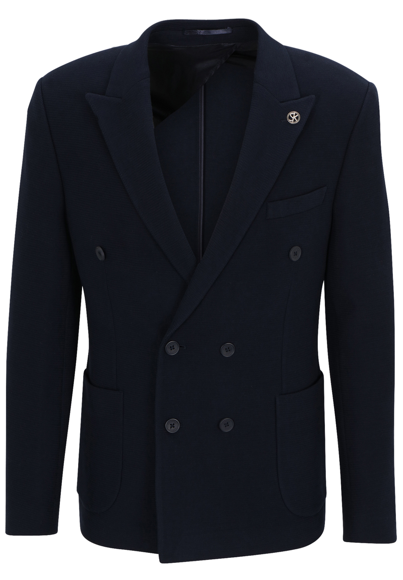 Jersey-Sakko 2-reihig Slim Fit, Marine Detailansicht 2