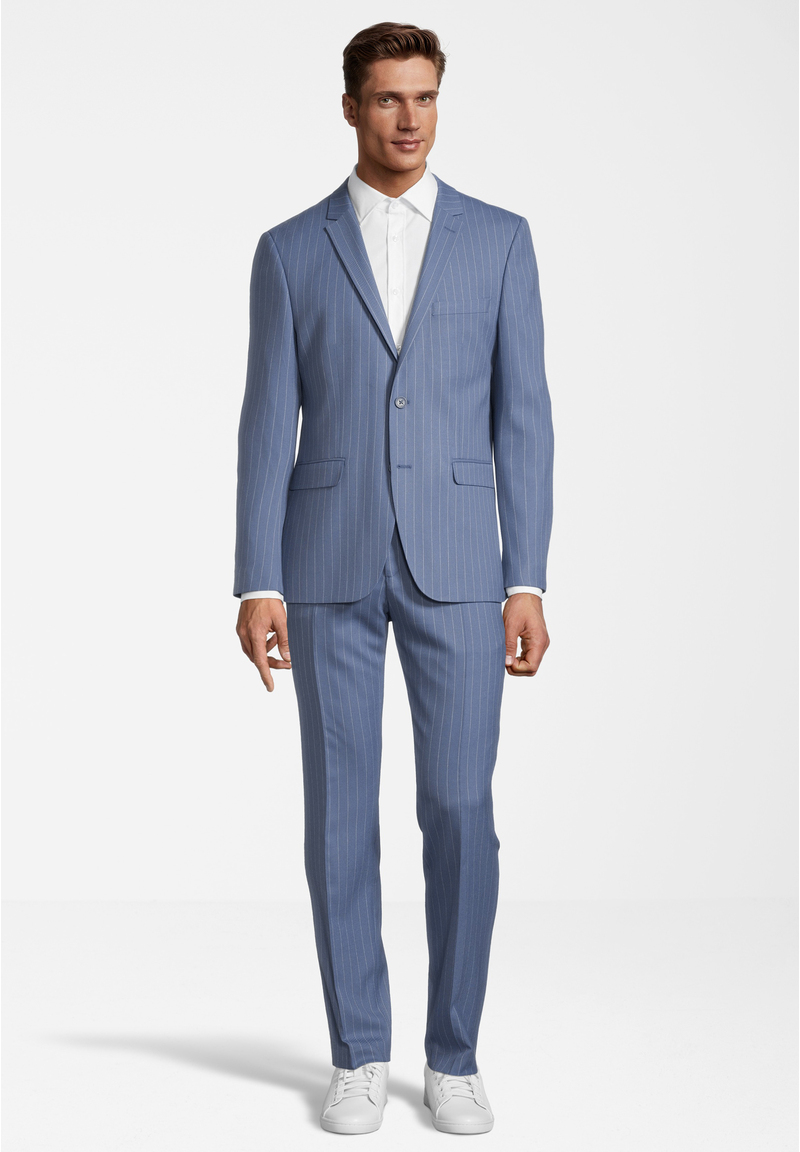 Anzug Slim Fit Nadelstreifen, Hellblau Frontansicht