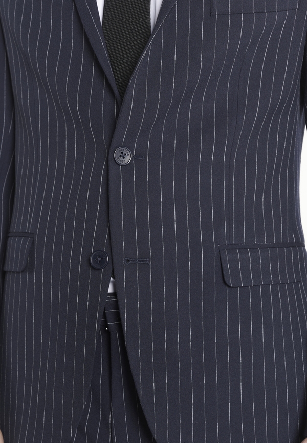 Anzug Slim Fit Nadelstreifen, Marine Detailansicht 2