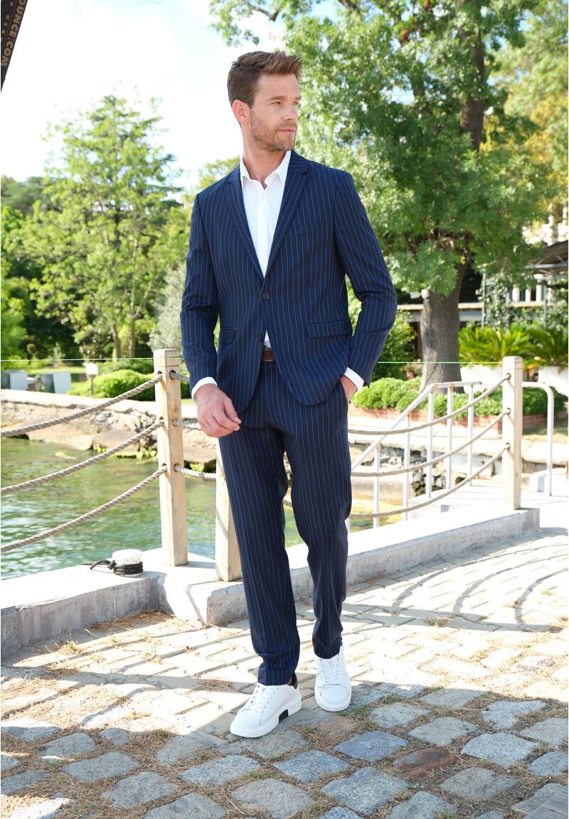Anzug Slim Fit Nadelstreifen, Marine