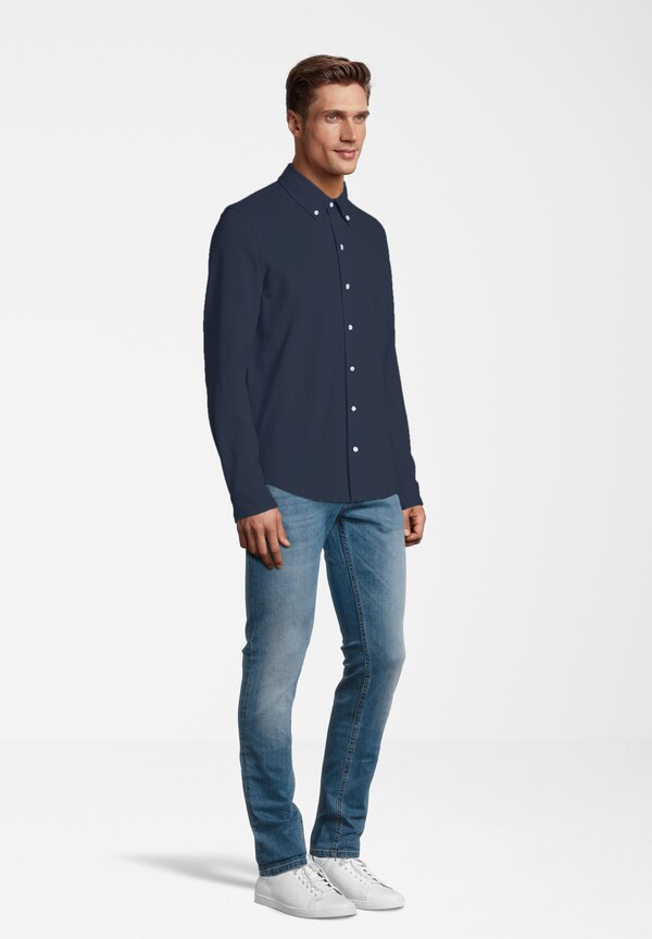 Piqué Hemd Langarm, Marine Detailansicht 1