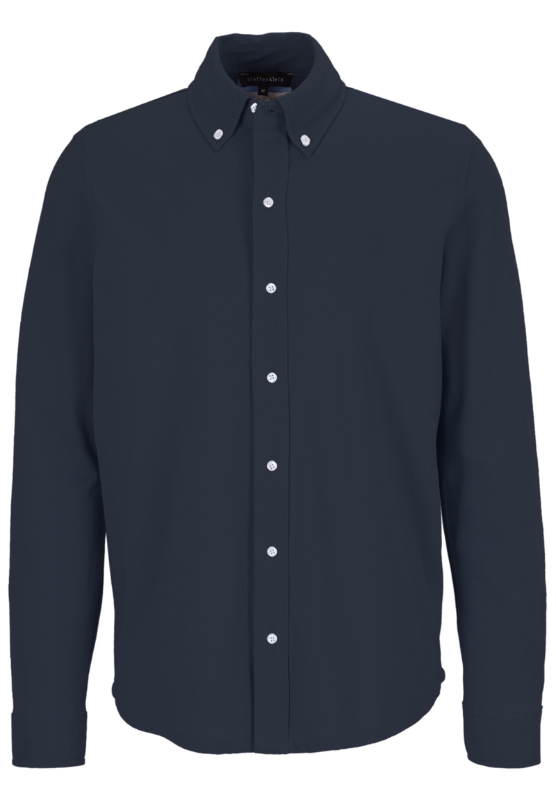 Piqué Hemd Langarm, Marine Detailansicht 2