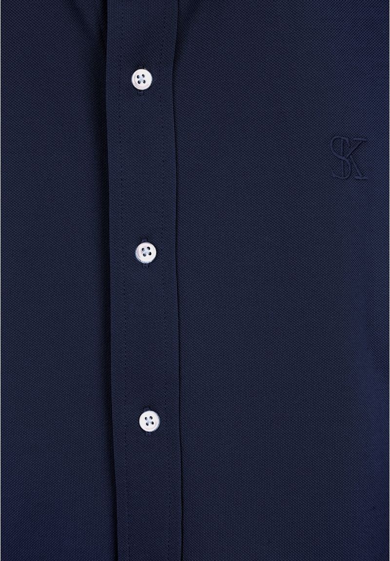 Piqué Hemd Langarm, Marine