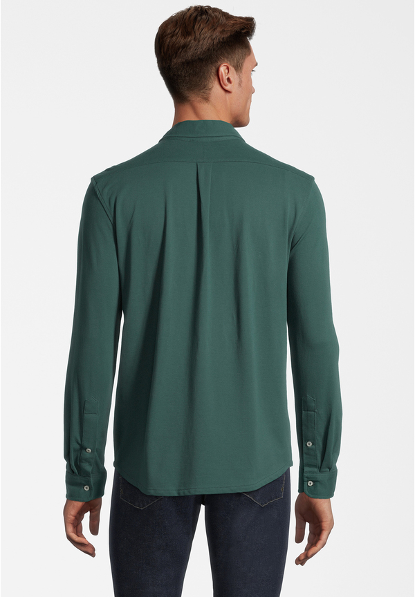 Piqué Hemd Langarm, Dunkelgrün Rückansicht