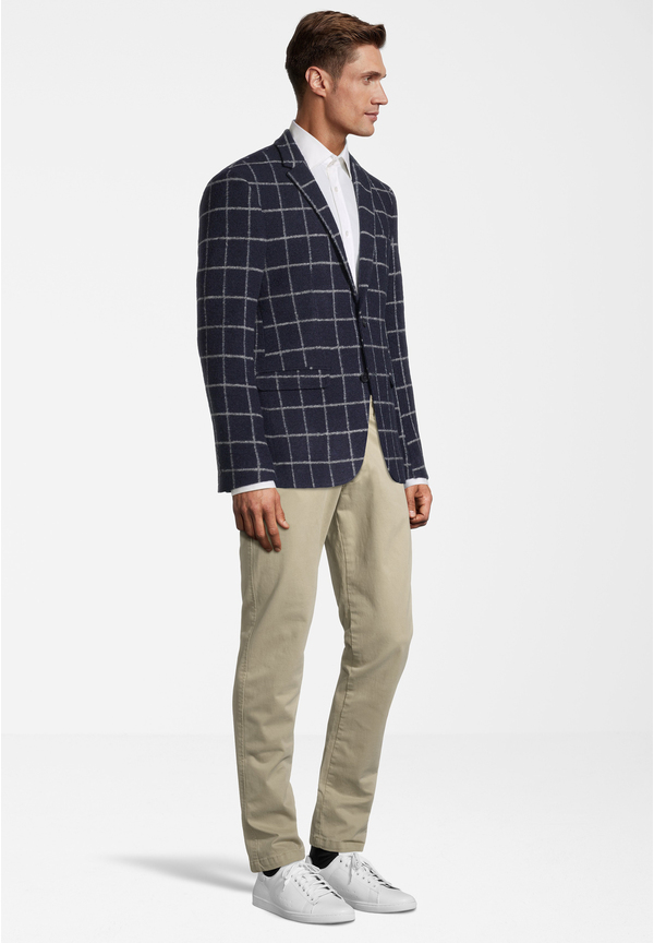 Jersey-Sakko Wolle Gitter-Karo, Marine Detailansicht 1