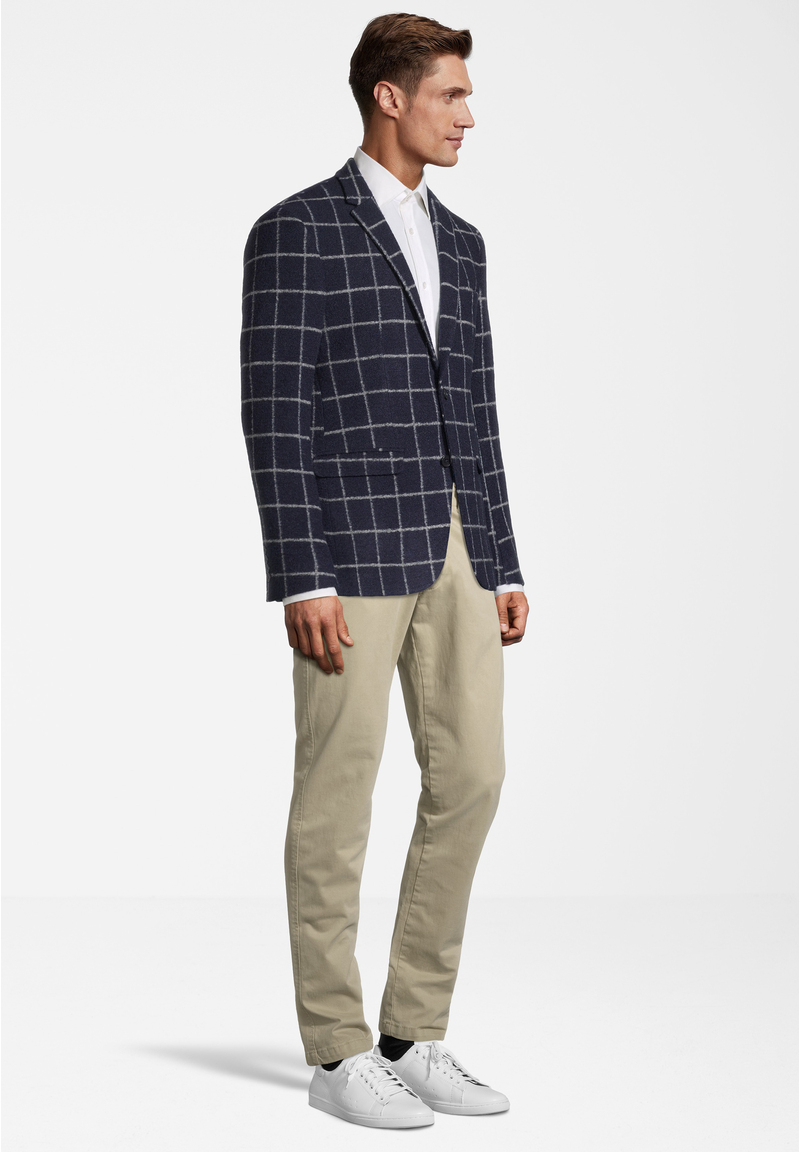 Jersey-Sakko Wolle Gitter-Karo, Marine Detailansicht 1