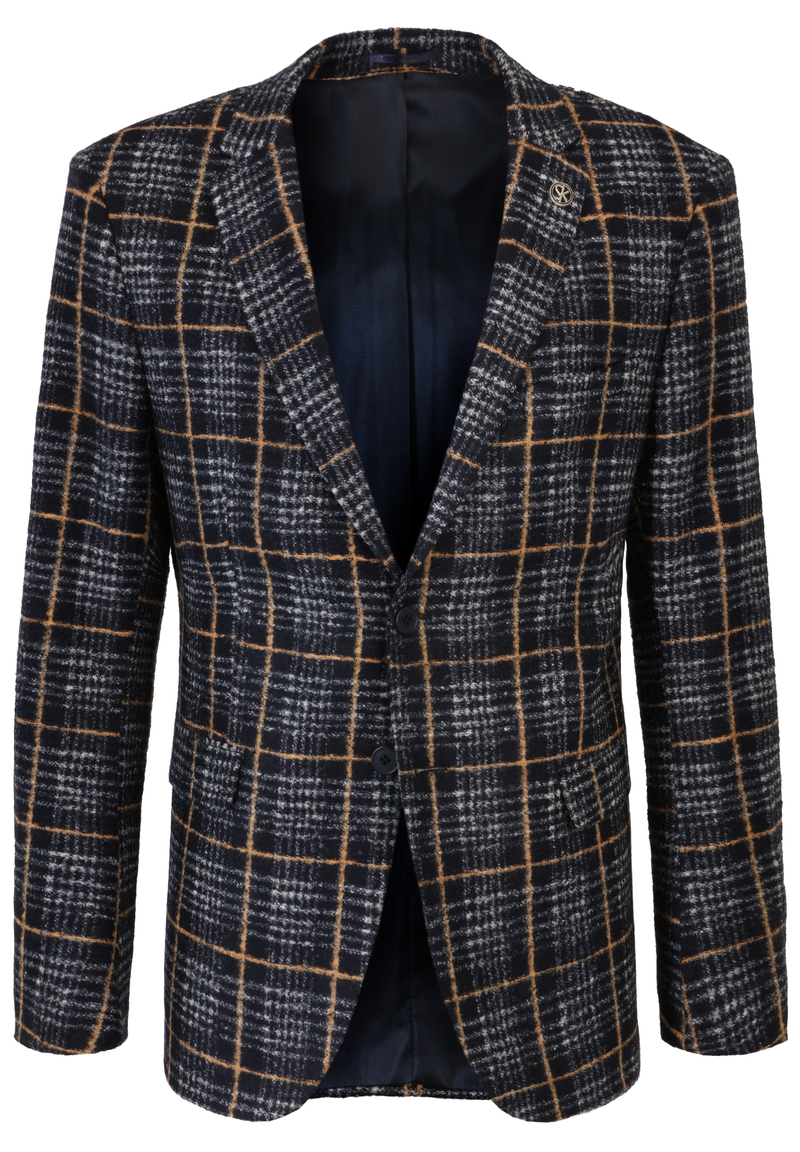 Jersey-Sakko Wolle Karo, Marine Detailansicht 2