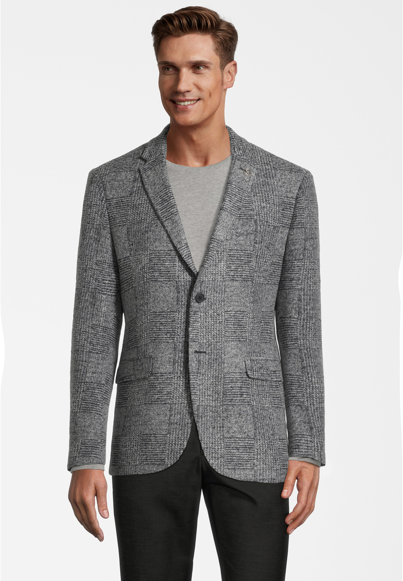 Jersey-Sakko Glencheck, grau-schwarz Frontansicht