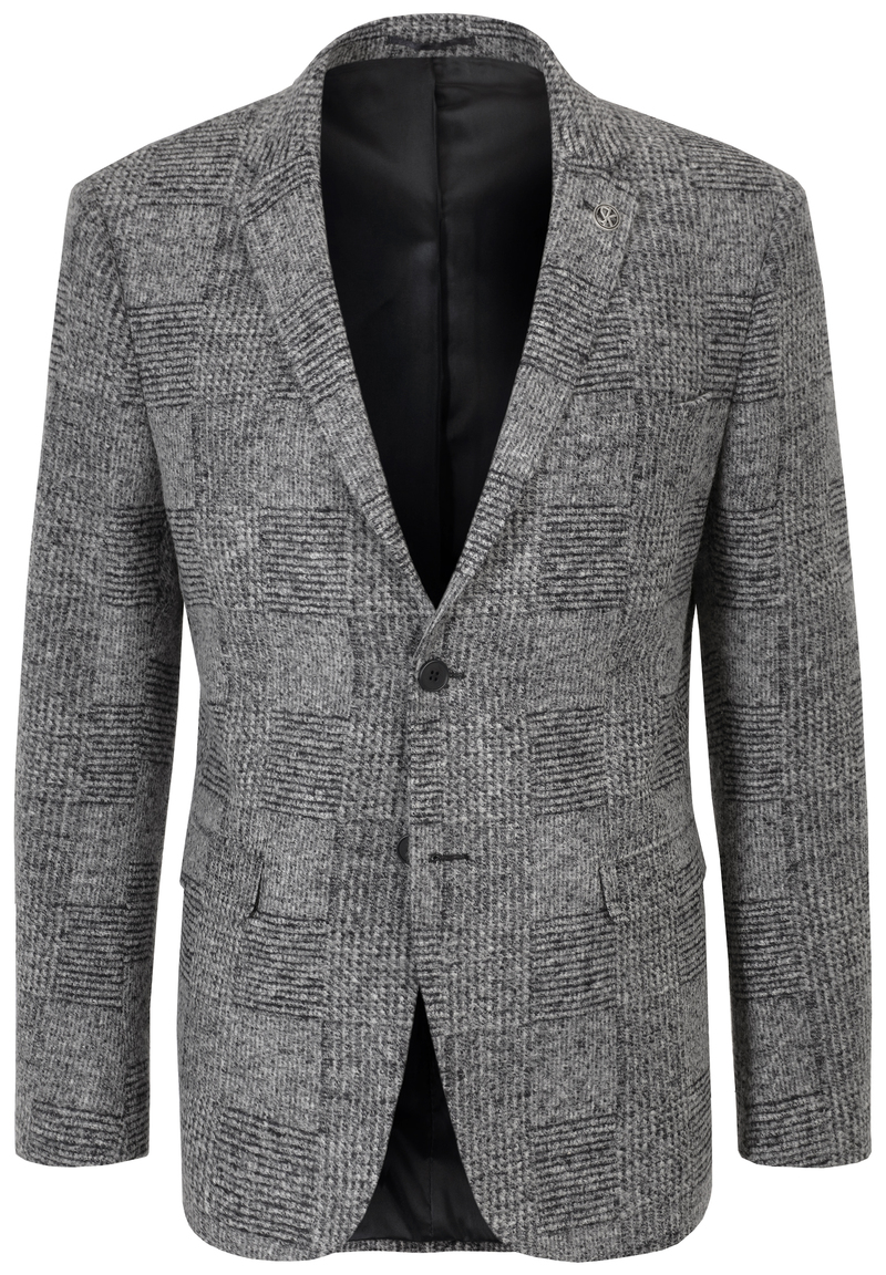 Jersey-Sakko Glencheck, grau-schwarz Detailansicht 2