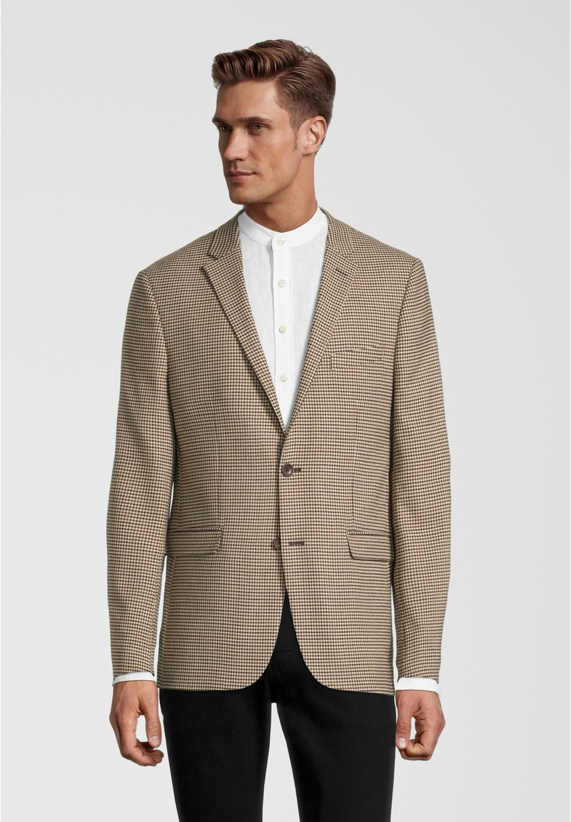 Sakko Hahnentritt, beige-schwarz Frontansicht