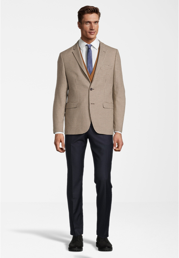 Anzug Dreiteilig kombiniert, beige-schwarz Frontansicht