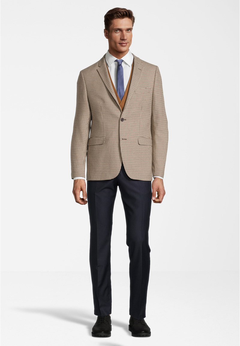 Anzug Dreiteilig kombiniert, beige-schwarz Frontansicht