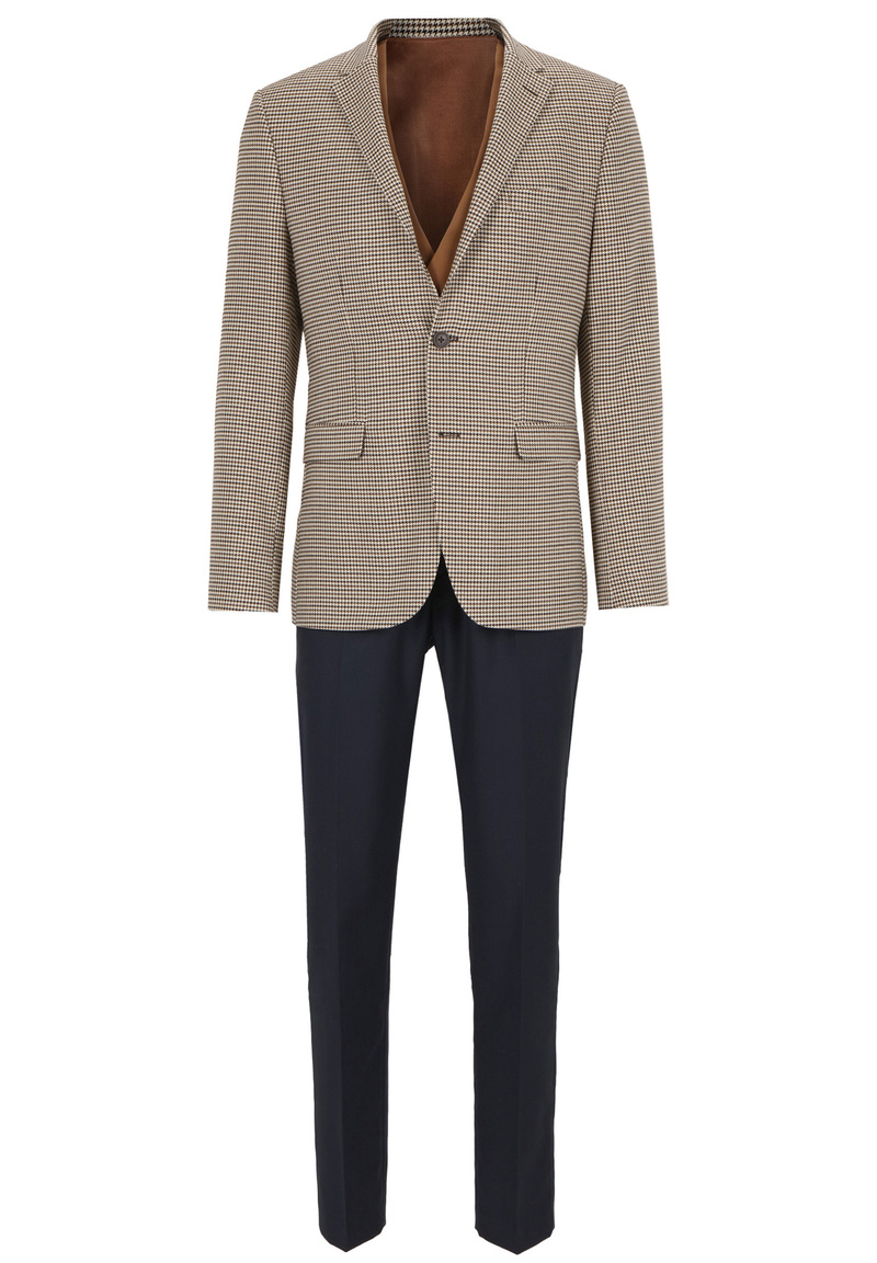 Anzug Dreiteilig kombiniert, beige-schwarz
