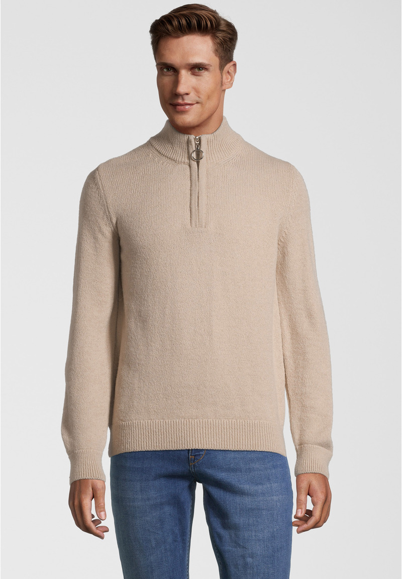 Pullover Troyer Soft Touch, beige Frontansicht